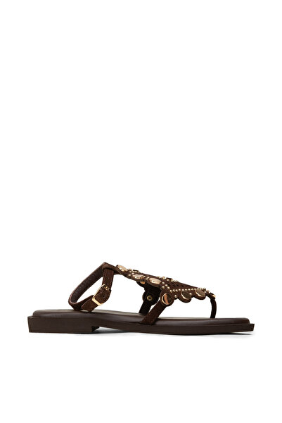 Deery Women's Genuine Suede Brown Sandals
