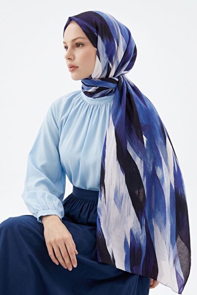 InStyle شال من القطن الناعم باللون الأزرق الداكن بنمط متدرج متدرج