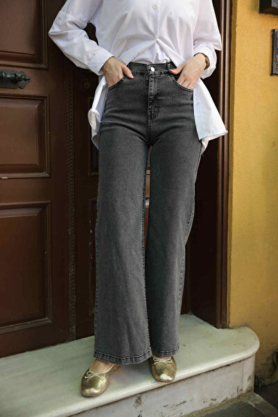 İmajButik Anthracite High Waist Palazzo Jeans