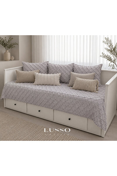 lusso stile غطاء سرير سيينا فاخر مزين بالشراشيب باللون الرمادي الفضي مقاس 130...