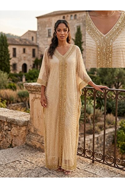 Rabiossa Kadın İşlemeli Lüks İthal Kaftan Elbise