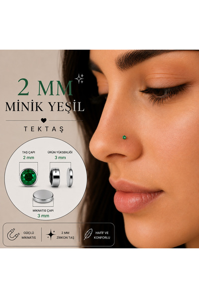 Heppii Minik Renkli Tektaş Hızma Mıknatıslı 316L Çelik 2MM Tektaş Burun Dudak...