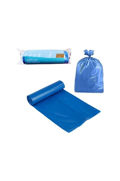 MR.NEJAT Jumbo Boy Blue Trash Bags 80*110 10 Pieces Double Layer 37 Micron 300Gr
