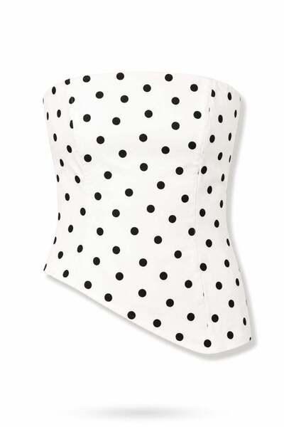 5in1Canpolat White Polka Dot Strapless Bustier 580990