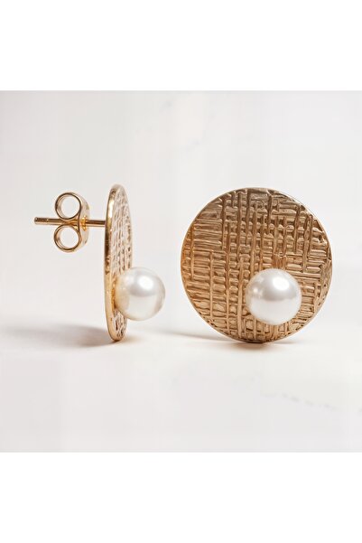 Oria Jewelry Cercei din argint 925 placați cu aur roz și perlă
