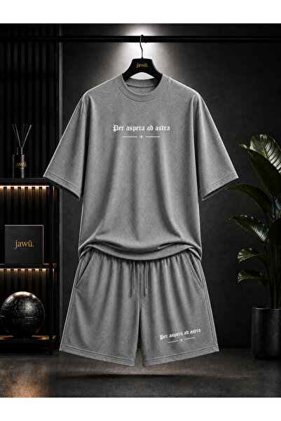 JAWÜ STYLE Per Aspera ad astra Baskılı Yetişkin Şort T-Shirt Takım