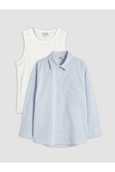 LC Waikiki Rmz Gi̇yi̇m Farkli Şeki̇lleri̇ Striped Girls' Shirt and Undershirt...