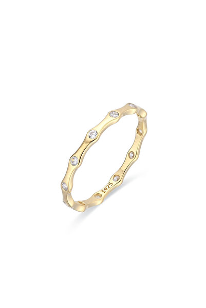 Lisa&Co. Inel Argint Bamboo 49 mm / Argint placat cu aur galben / Zircon
