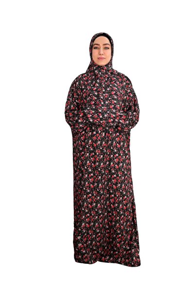 Linda Hijab Muslimah Comfort-Fit Multi-Floral Prayer Khimar Dress – Black & R...
