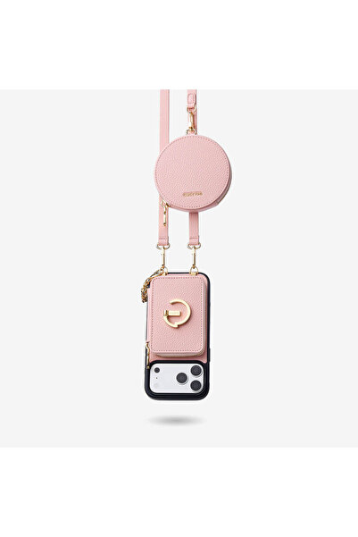 Custype iPhone 17 Pro Max 4 Parça MagSafe Askılı Telefon Kılıfı Seti – Çıkarılabilir Manyetik Cüzdan ve Mini Çanta Pembe