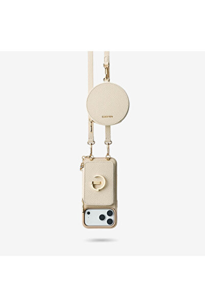Custype iPhone 17 Pro Max 4 Parça MagSafe Askılı Telefon Kılıfı Seti – Çıkarılabilir Manyetik Cüzdan ve Mini Çanta Bej