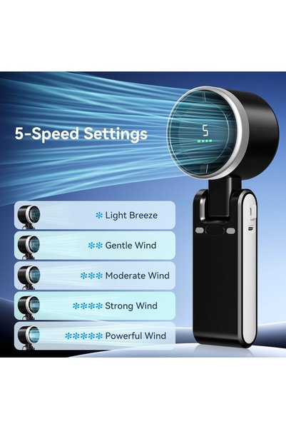 NEONI Portable Fan, Mini Fan, Handheld Turbo Fan, Portable Rechargeable Fan, 5-Speed, LED Display, Foldable Design (Pink)