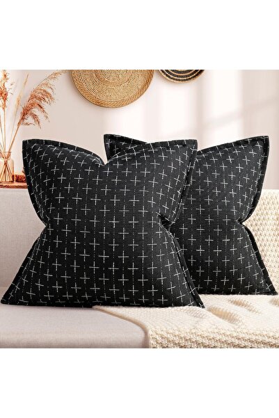 ZWJD Husă de pernă decorativă 45 x 45 cm, Set de 2, Negru, Texturată, din Pol...