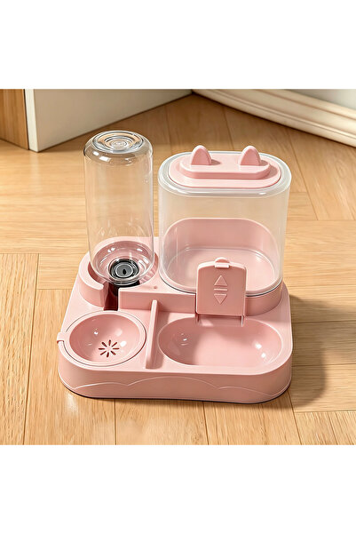 choice2 Pink 2-in-1 Large Pet Feeder & Water Dispenser, Dry Wet Separation, D...