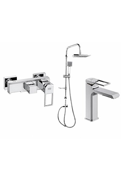 GPD Tepe Duş Seti Ve Quadro Banyo+Lavabo Bataryası MBB190-MLB190-DST19-3