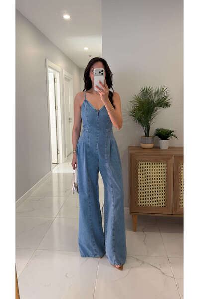 BİRCANÇİL Dlvin Niodes Mavi Askılı Denim Tulum