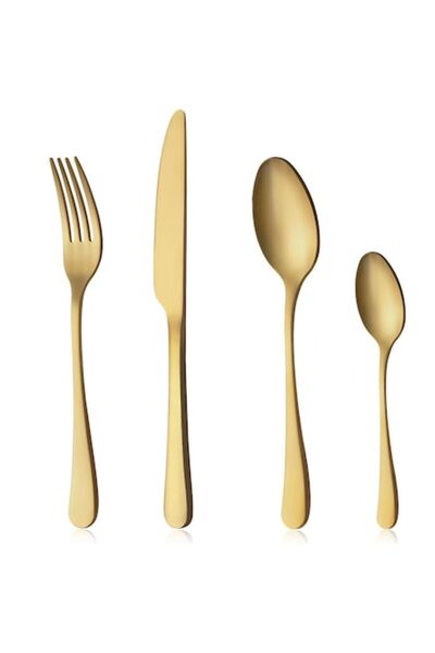 BEWOS High-quality stainless steel matte gold cutlery set for 6 people, 24 pi...