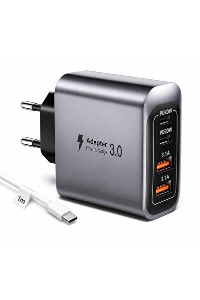 Kulstern Încărcător Rapid 55W Multiport, 4 Porturi 2x USB-C PD 20W + 2x USB-A...