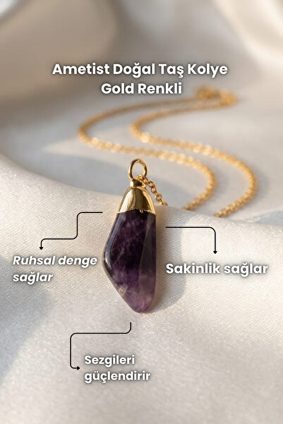 Elifsu Jewelry قلادة من حجر الجمشت الطبيعي باللون الذهبي