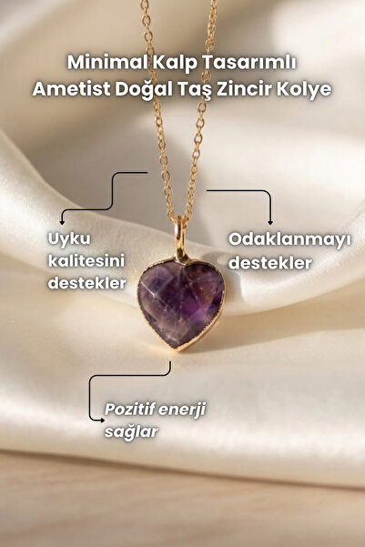Elifsu Jewelry Minimal Kalp Tasarımlı Doğal Taş Zincir Kolye
