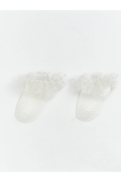 LC Waikiki Lcw Baby White Ruffled Baby Girl Booties Socks 2-Pack