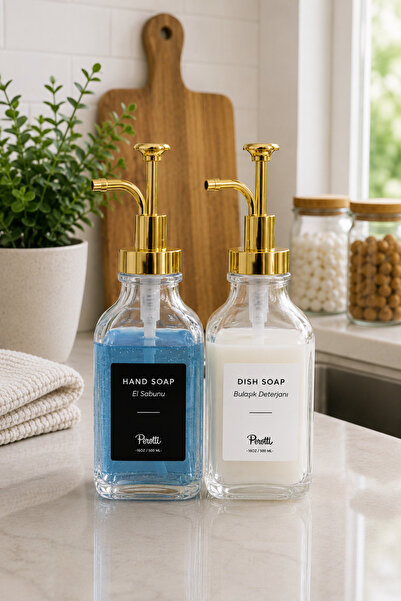 Karçiçeği Home 2-Piece Glass Kitchen Dispenser Set 500 ml – Hand Soap and Dis...