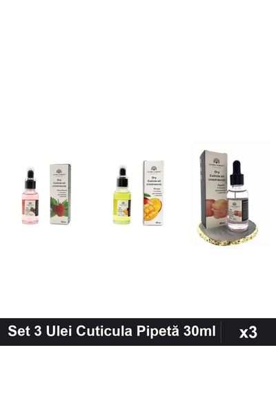 global fashion Set 3 Ulei Cuticula Pipetă 30ml - Căpșuni, Mango, Măr - Hidrat...