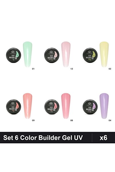 global fashion Set 6 Color Builder Gel UV 15g - Nr.01 Nr.02 Nr.04 Nr.08 Nr.09...