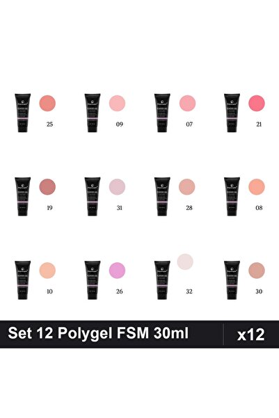 FSM Set 12 Polygel 30ml - Nr.25, Nr.09, Nr.07, Nr.21, Nr.19, Nr.31, Nr.28, Nr...