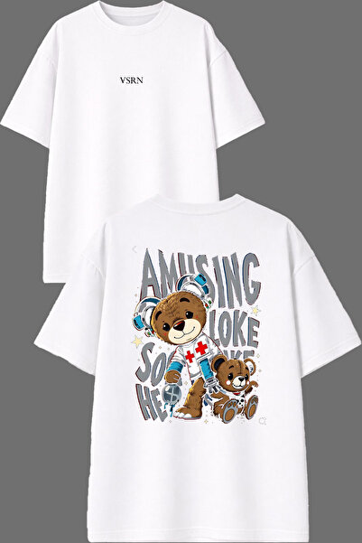 VSRN Tricou oversize alb cu imprimeu față și spate Amazıng Doctor Design