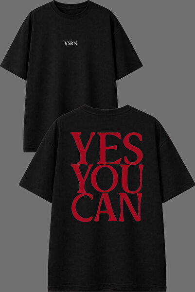 VSRN Yes You Design Front and Back Printed Black Oversize T-Shirt