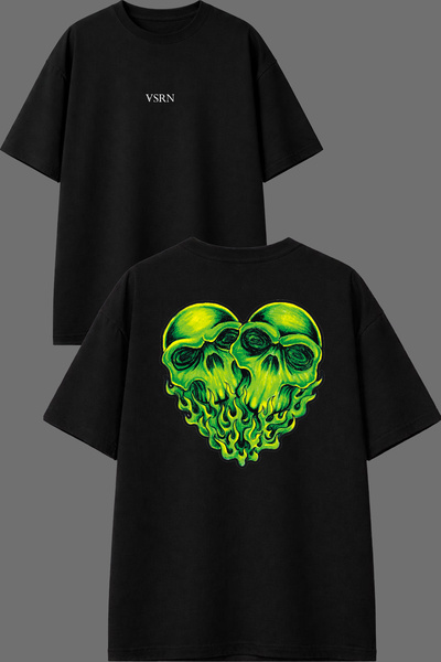 VSRN Μπλουζάκι με σχέδιο Heart Green Skeleton, με στάμπα μπροστά και πίσω, μα...