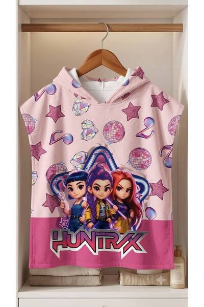 trandbaby Huntrix Kız Çocuk Pembe Kapüşonlu Plaj Pançosu Havlu