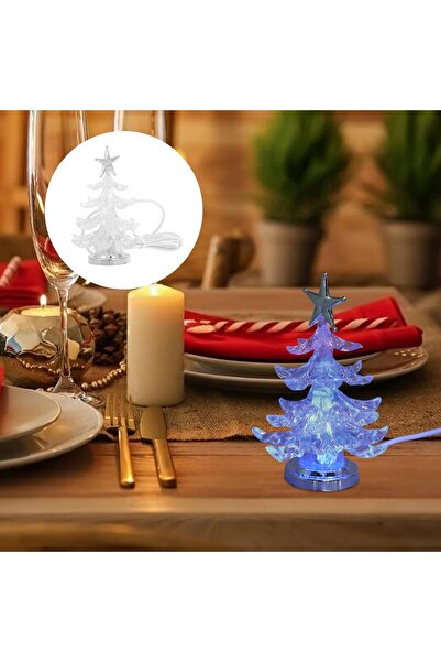 Uonlytech Brad de Crăciun acrilic, Lampă de veghe USB, Lampă de birou LED mul...