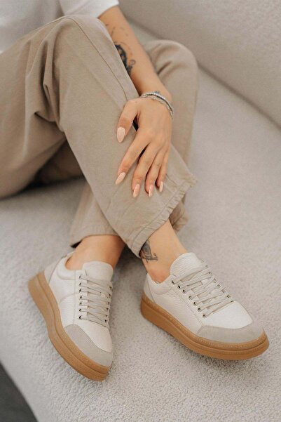 Parponi Monar women's lace-up genuine leather sneakers beige