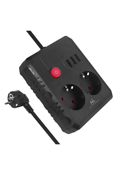 Maclean Prelungitor cu 2 prize, 3 porturi USB, 110-240V AC 50/60Hz, 2.1A max ...