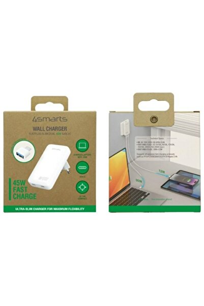 4smarts Încărcător de rețea FlatPlug Dual 45W GaN 2xUSB-C Alb