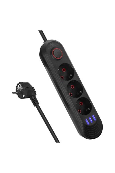 Maclean Prelungitor cu 3 prize + 3 porturi USB, 110-240V AC 50/60HZ, 2.1A, ma...