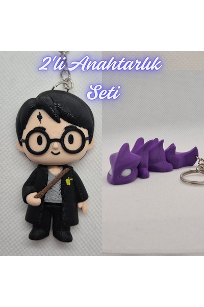 3DAtölyeMaker Black Harry Potter Keychain and Purple Flexible Dragon Keychain