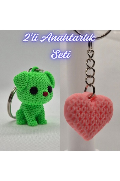 3DAtölyeMaker Light Green Knitted Patterned Dog and Light Pink Knitted Patter...