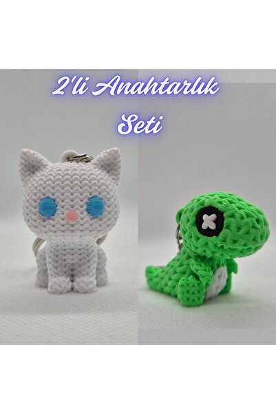3DAtölyeMaker White Knitted Patterned Cat and Green Knitted Patterned Moving ...