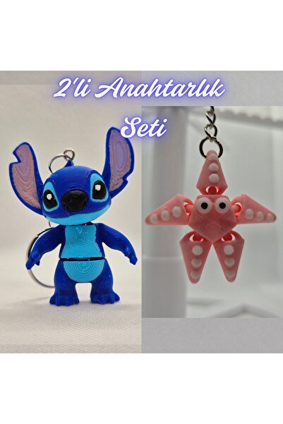 3DAtölyeMaker Blue Flexible Stitch and Pink Moving Starfish Keychain