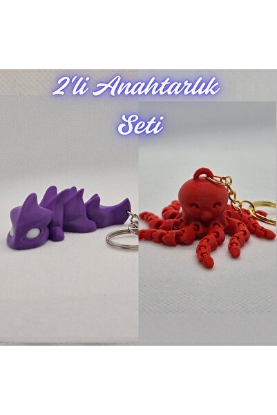 3DAtölyeMaker Purple Flexible Dragon and Pink Octopus Keychain