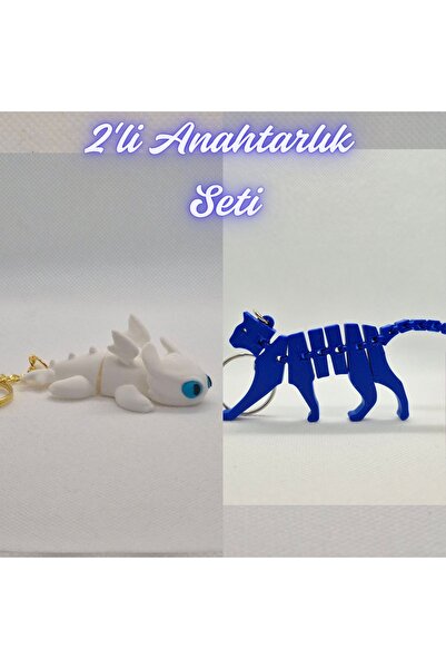 3DAtölyeMaker How to Train Your White Dragon Dragon and Blue Flexible Cat Key...