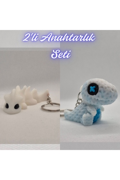 3DAtölyeMaker White Flexible Dragon and White Knitted Pattern Moving Dino Key...