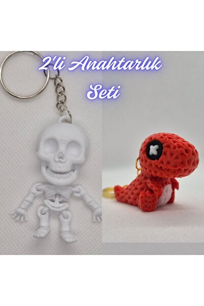 3DAtölyeMaker White Flexible Dolphin and Red Knitted Pattern Moving Dino Keyc...