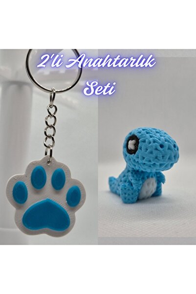 3DAtölyeMaker Light Blue Cat Paw and Light Blue Knitted Pattern Moving Dino K...