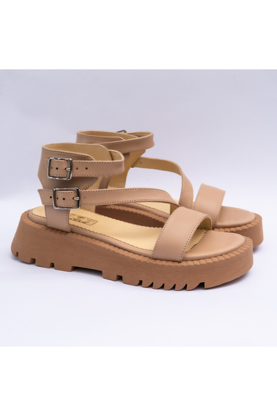 VAGAM Women's Sandals Made of Natural Leather Beige