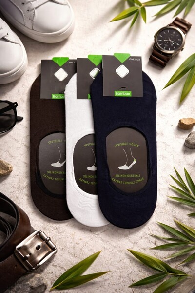 your trend socks 6 Çift Erkek Bambu Dikişsiz Topuk Silikonlu Babet Çorap Soft Yıkamalı, 200 İğne, Kokulu - Yazlık - Karışık Renk
