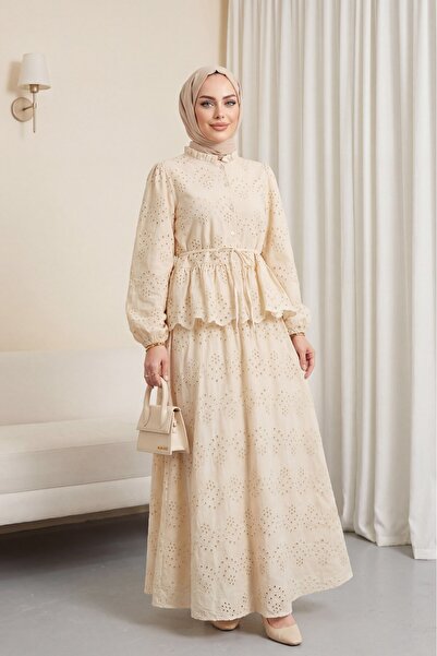 Modamorfo Elastic Sleeves, Belted, Lined, Pearl Buttoned, Scalloped Linen Sui...